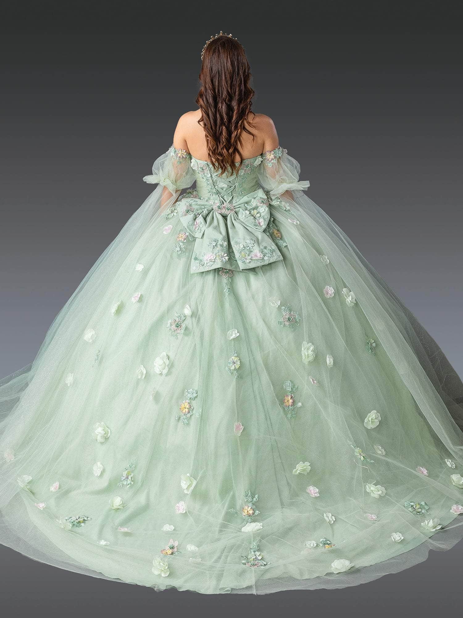 Dancing Queen 1945 - Off-Shoulder Multicolor Floral Ballgown Quinceanera Dresses XS / Sage