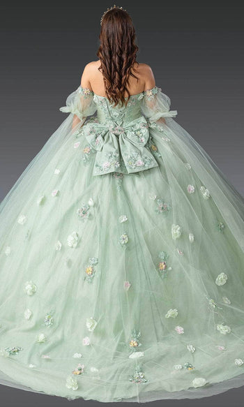 Dancing Queen 1945 - Off-Shoulder Multicolor Floral Ballgown Quinceanera Dresses XS / Sage