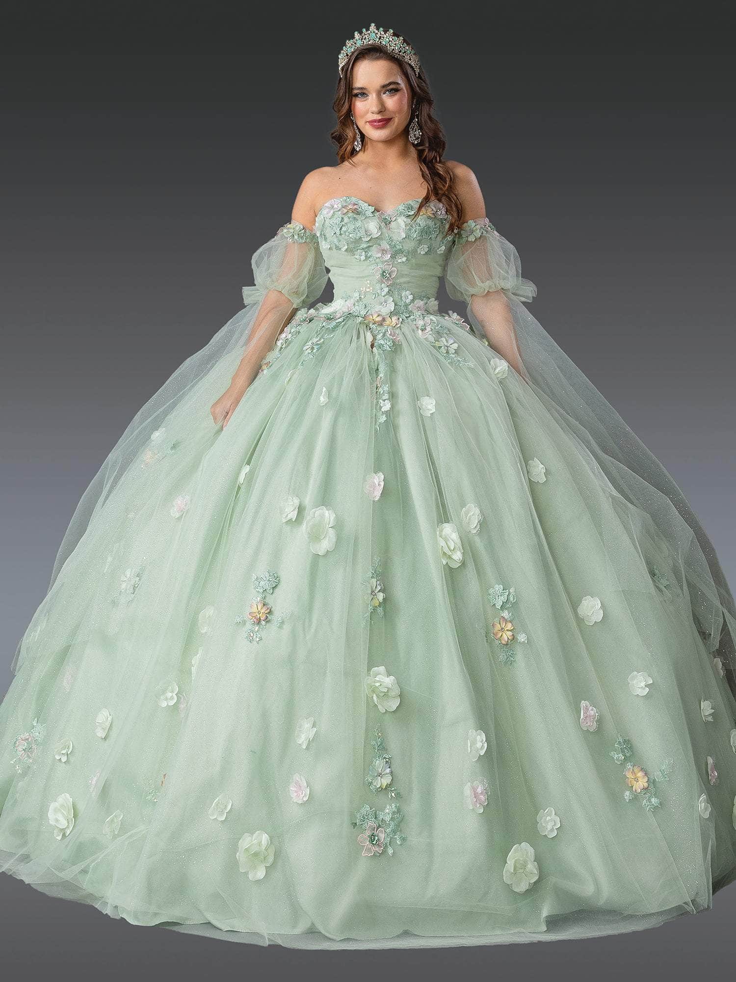 Dancing Queen 1945 - Off-Shoulder Multicolor Floral Ballgown Quinceanera Dresses XS / Sage