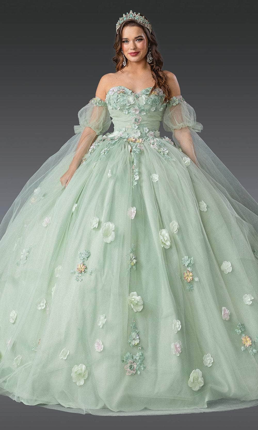Dancing Queen 1945 - Off-Shoulder Multicolor Floral Ballgown Quinceanera Dresses XS / Sage