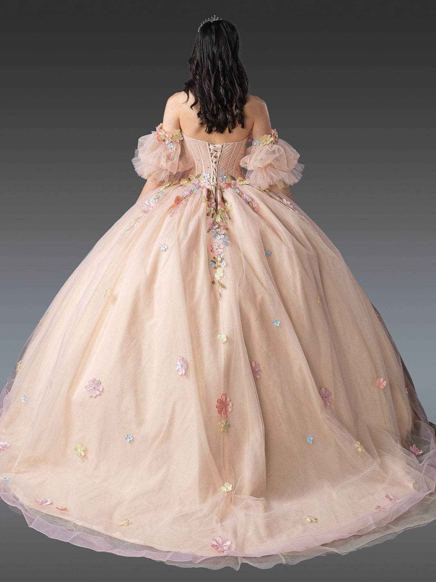 Dancing Queen 1946 - Floral Appliqued Puff Sleeve Quince Ballgown Quinceanera Dresses XS / Champagne