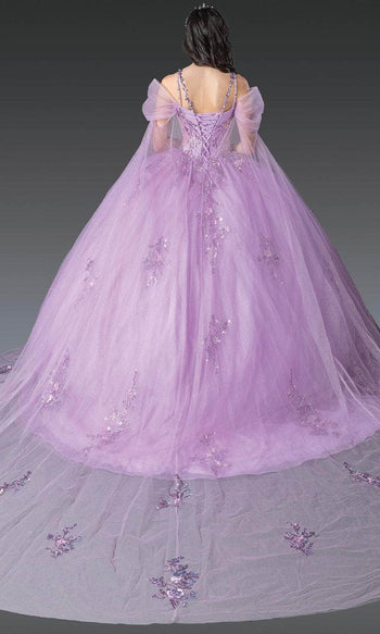 Dancing Queen 1947 - Sequined Sheer Cape Sleeve Ballgown Ball Gowns