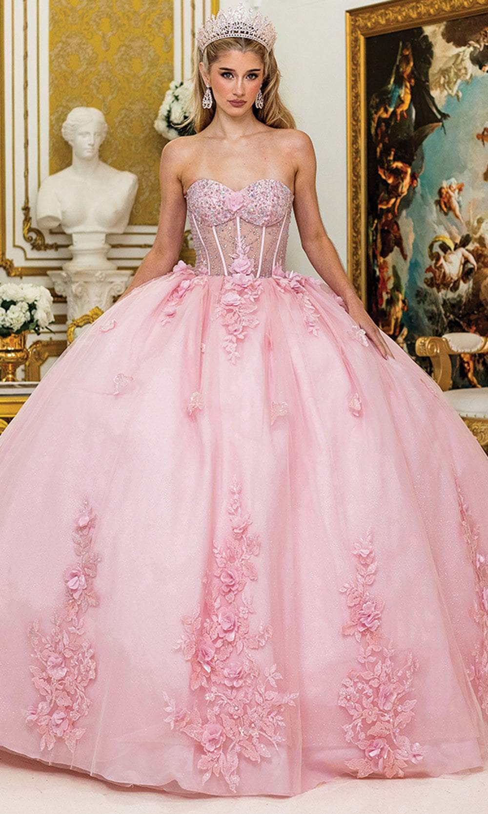 Dancing Queen 1949 - Appliqued Sheer Puff Sleeve Ballgown Ball Gowns XS / Blush