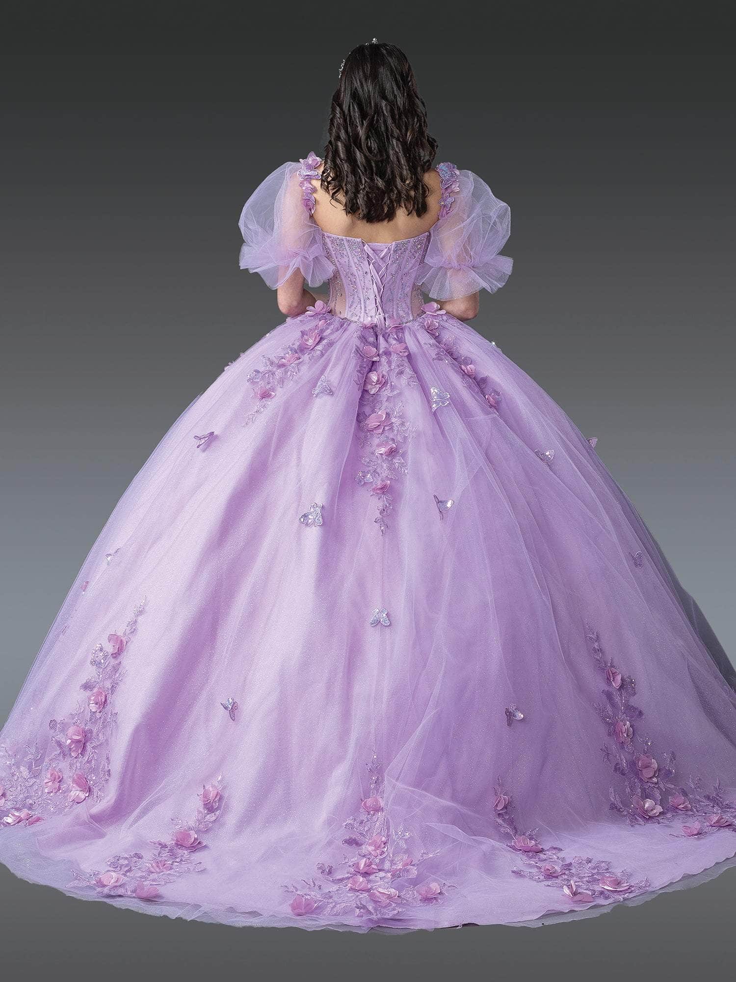 Dancing Queen 1949 - Appliqued Sheer Puff Sleeve Ballgown Ball Gowns XS / Lilac