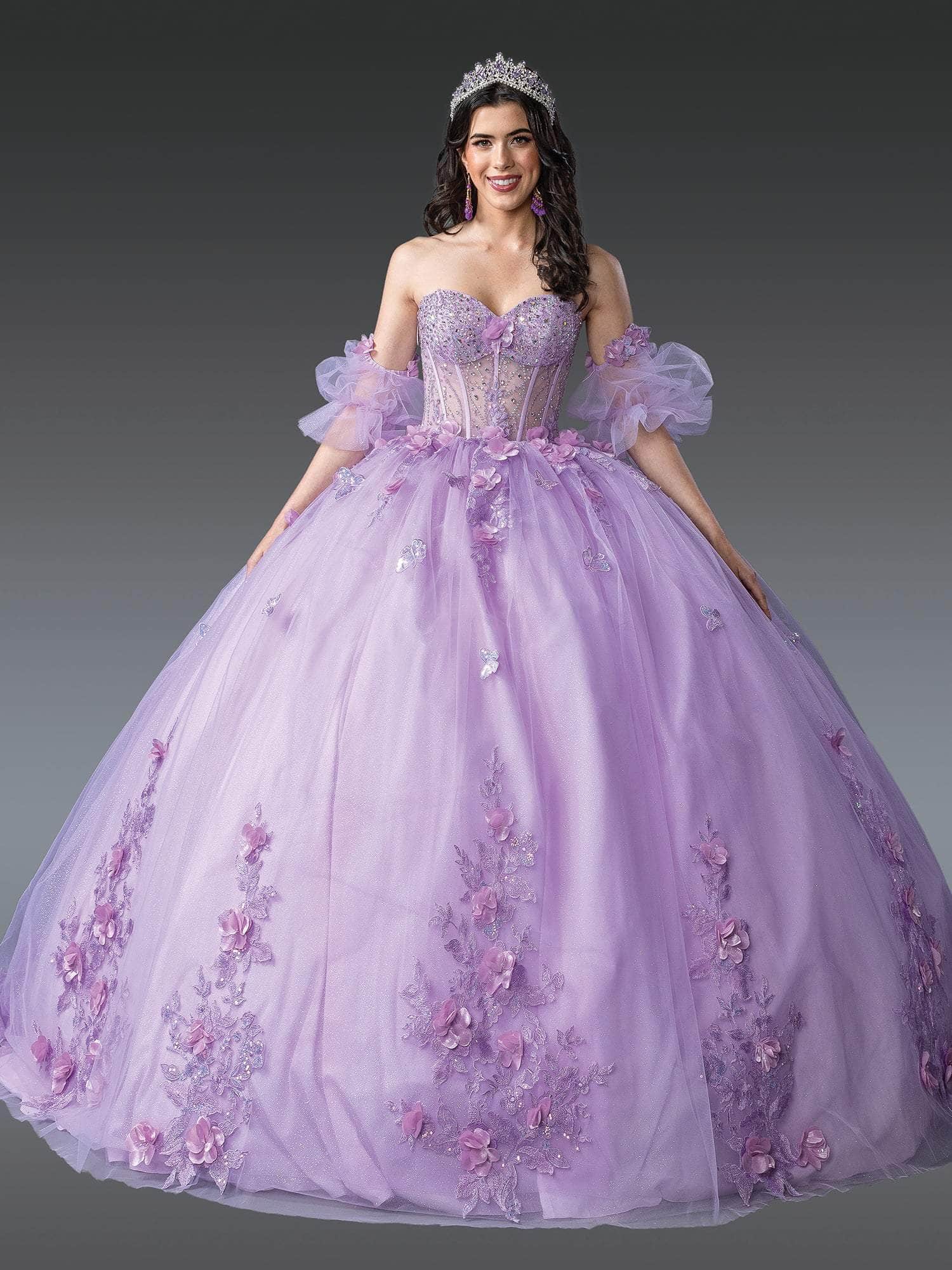 Dancing Queen 1949 - Appliqued Sheer Puff Sleeve Ballgown Ball Gowns XS / Lilac