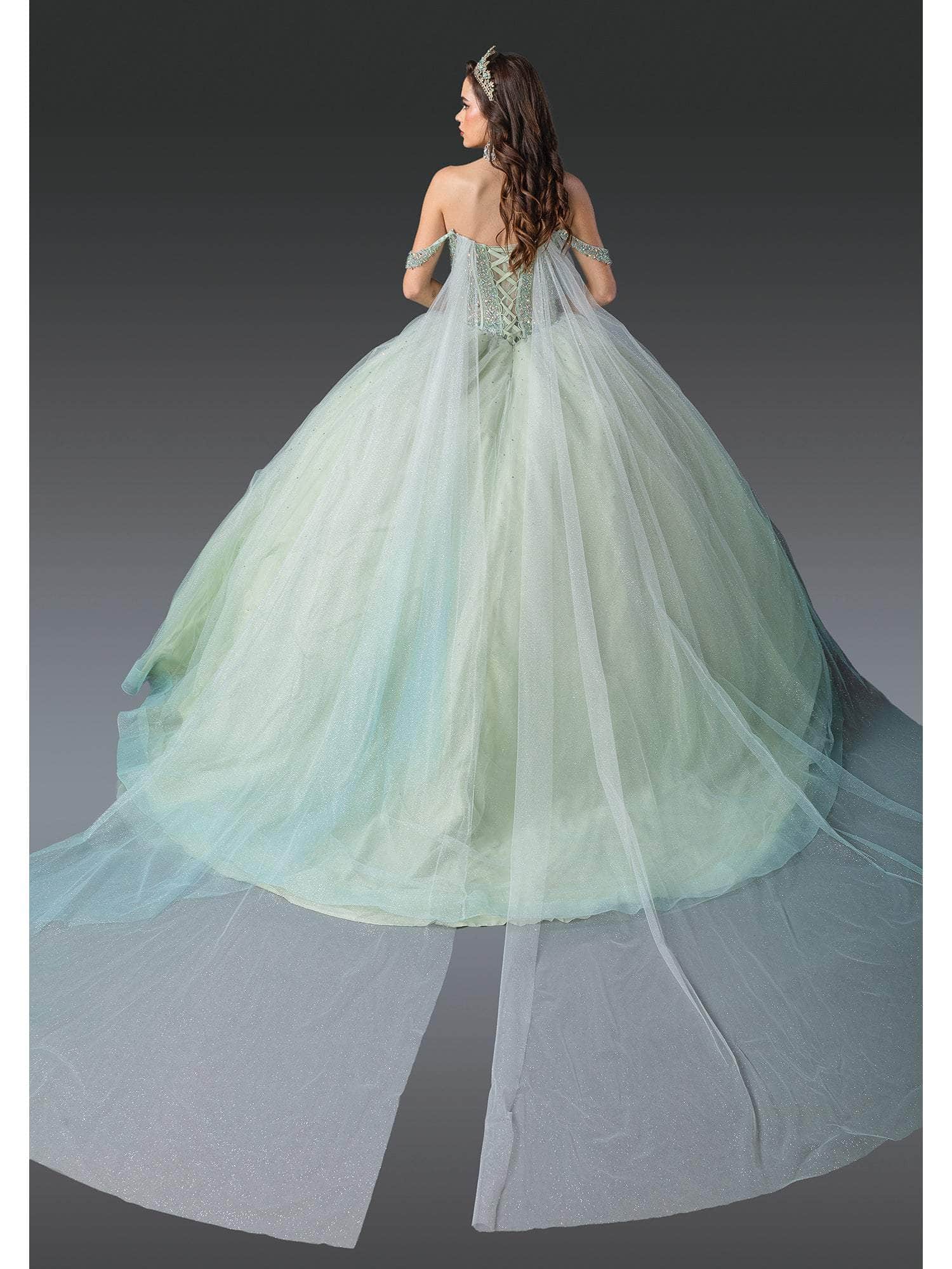 Dancing Queen 1950 - Beaded Sweetheart Ballgown with Sheer Cape Quinceanera Dresses XS / Mint