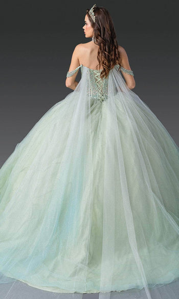 Dancing Queen 1950 - Beaded Sweetheart Ballgown with Sheer Cape Quinceanera Dresses XS / Mint