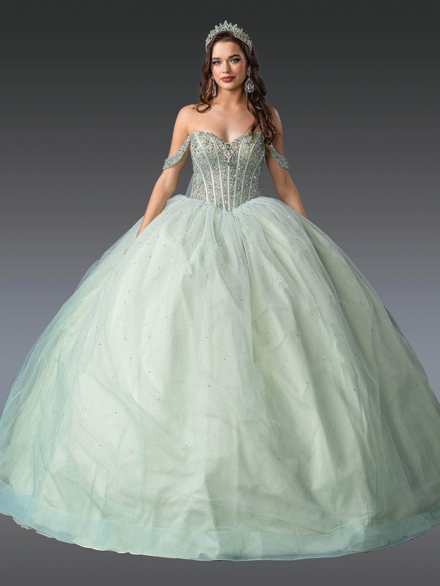 Dancing Queen 1950 - Beaded Sweetheart Ballgown with Sheer Cape Quinceanera Dresses XS / Mint