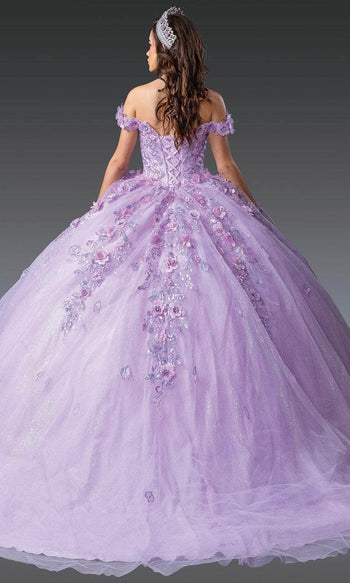 Dancing Queen 1951 - Floral Applique Plunging Sweetheart Ballgown Quinceanera Dresses XS / Lilac