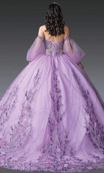 Dancing Queen 1953 - Sequin Embroidered Puff Sleeve Ballgown Quinceanera Dresses XS / Lilac