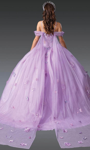 Dancing Queen 1954 - Butterfly Applique Cold Shoulder Ballgown Ball Gowns XS / Red