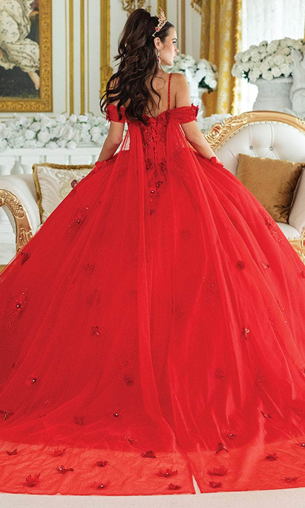 Dancing Queen 1954 - Butterfly Applique Cold Shoulder Ballgown Ball Gowns XS / Red