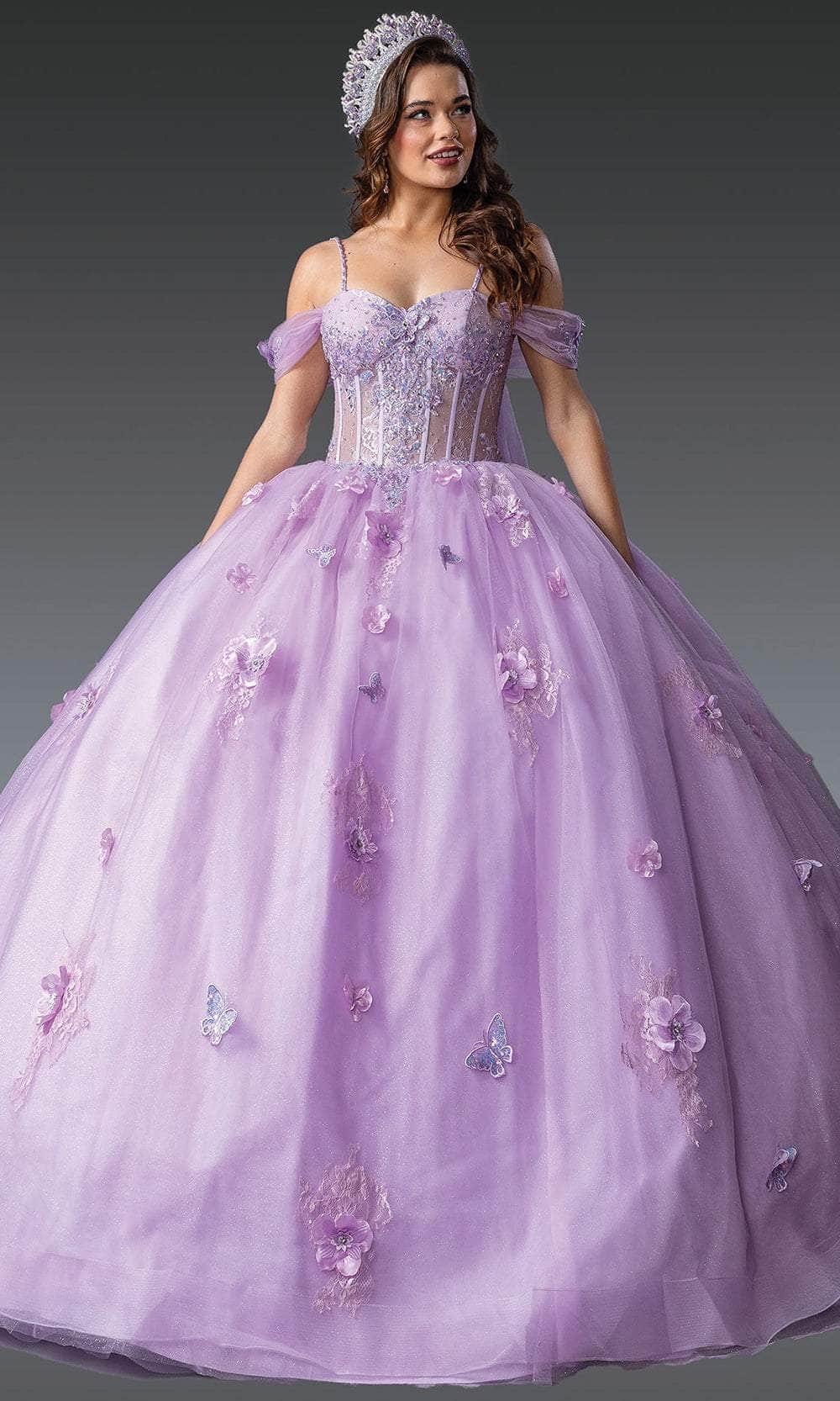 Dancing Queen 1954 - Butterfly Applique Cold Shoulder Ballgown Ball Gowns XS / Lilac