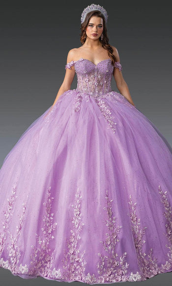 Dancing Queen 1955 - Off Shoulder Beaded Embroidered Ballgown Ball Gowns XS / Lilac