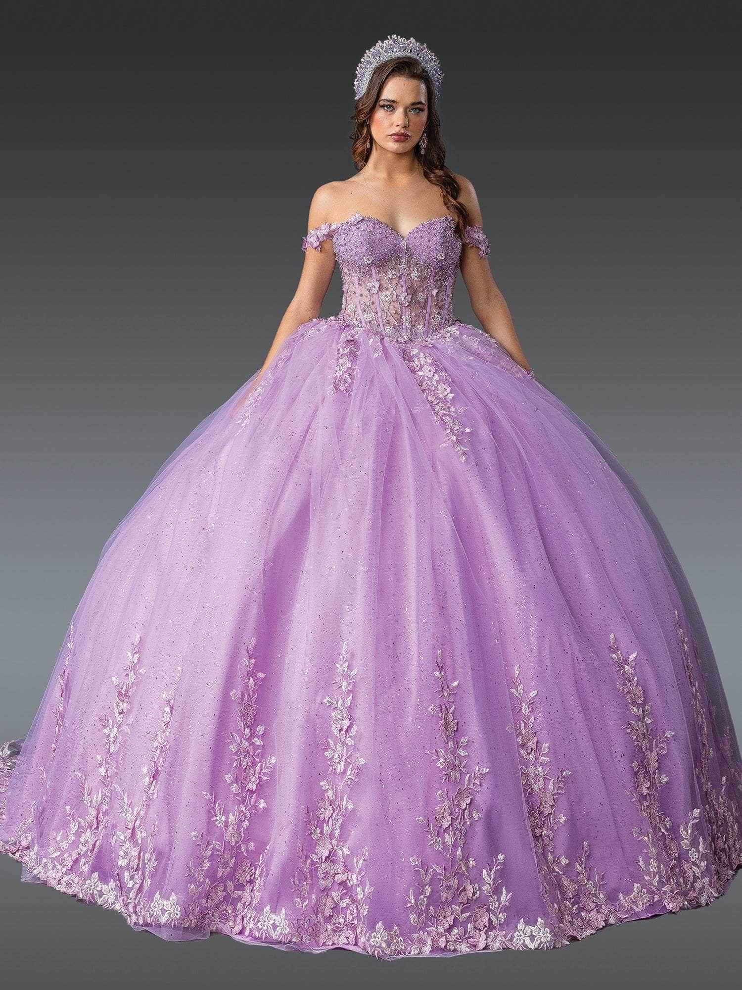 Dancing Queen 1955 - Off Shoulder Beaded Embroidered Ballgown Ball Gowns XS / Lilac