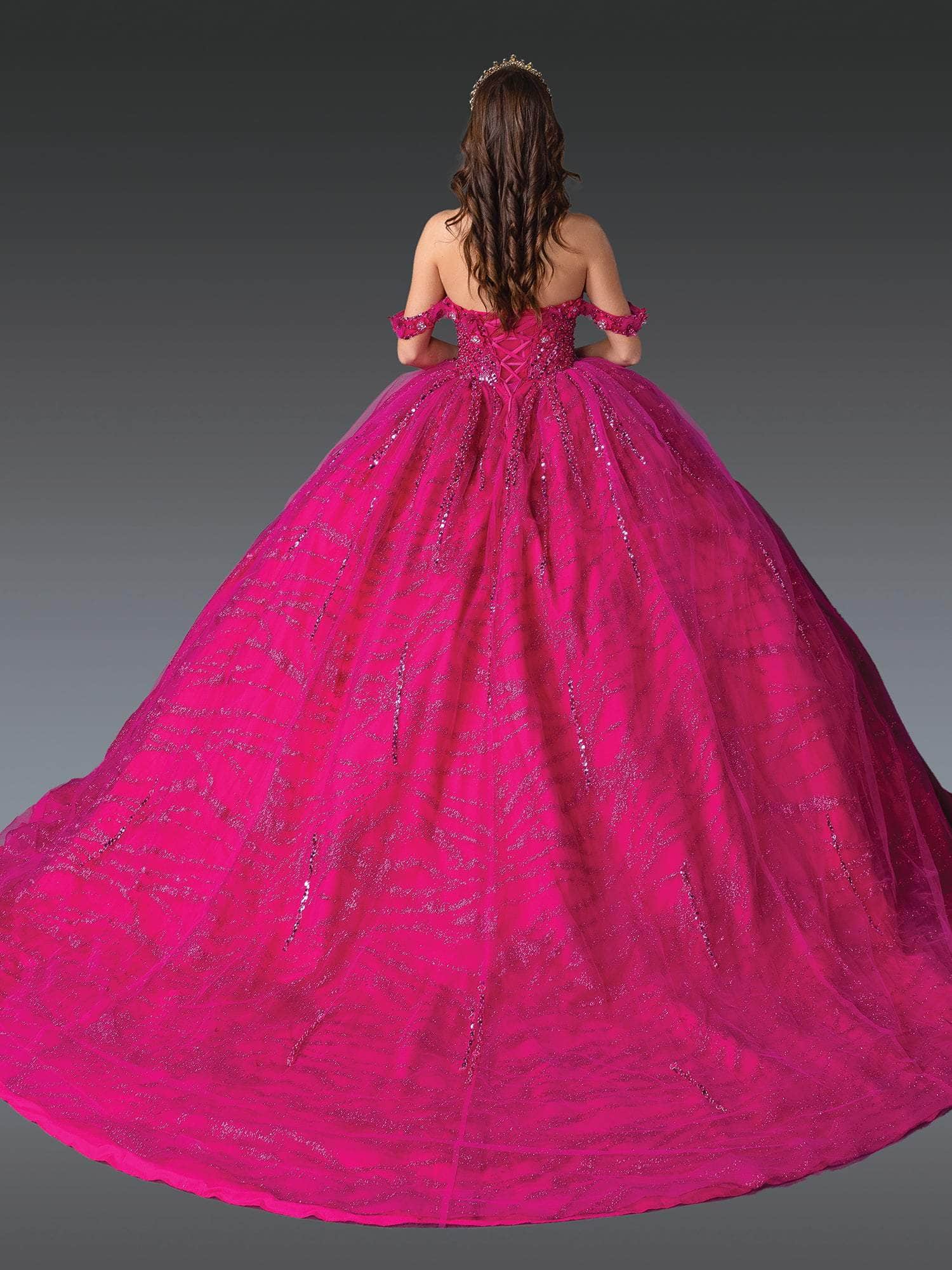 Dancing Queen 1957 - Glitter Bodice Off Shoulder Ballgown Quinceanera Dresses XS / Fuchsia