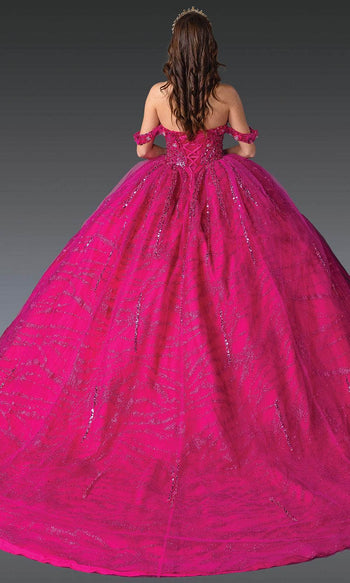 Dancing Queen 1957 - Glitter Bodice Off Shoulder Ballgown Quinceanera Dresses XS / Fuchsia
