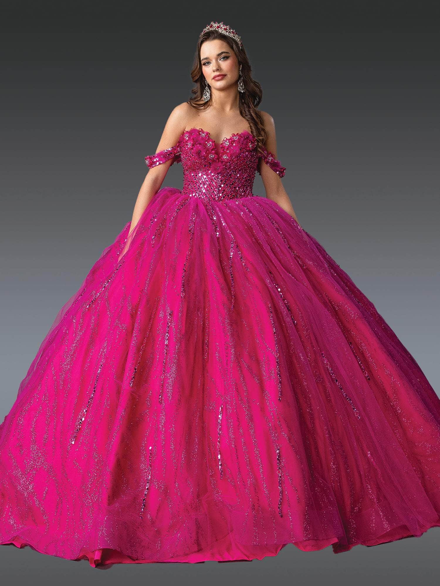 Dancing Queen 1957 - Glitter Bodice Off Shoulder Ballgown Quinceanera Dresses XS / Fuchsia
