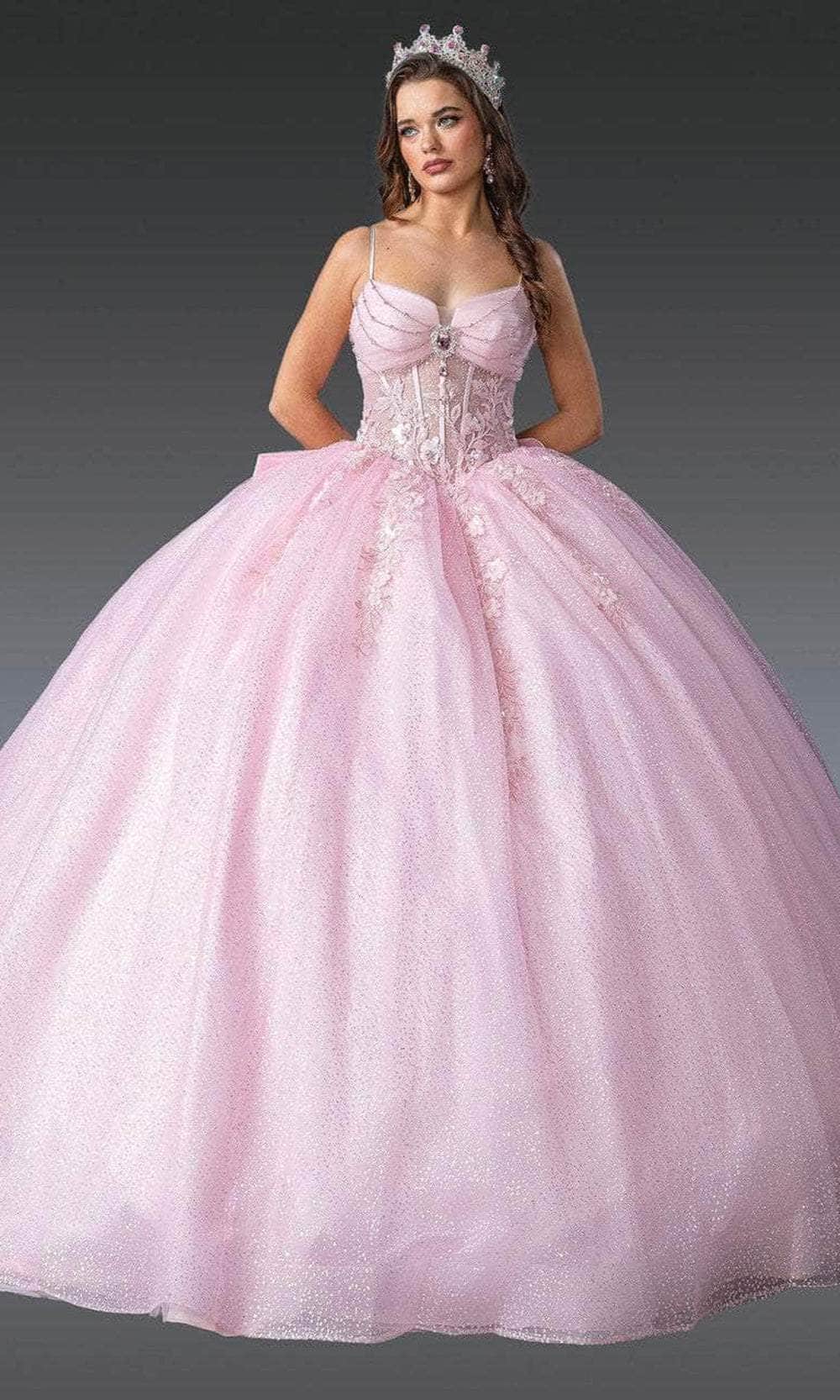 Dancing Queen 1958 – Glitter Tulle Ballgown with Sheer Corset Bodice and Floral Lace Appliqué