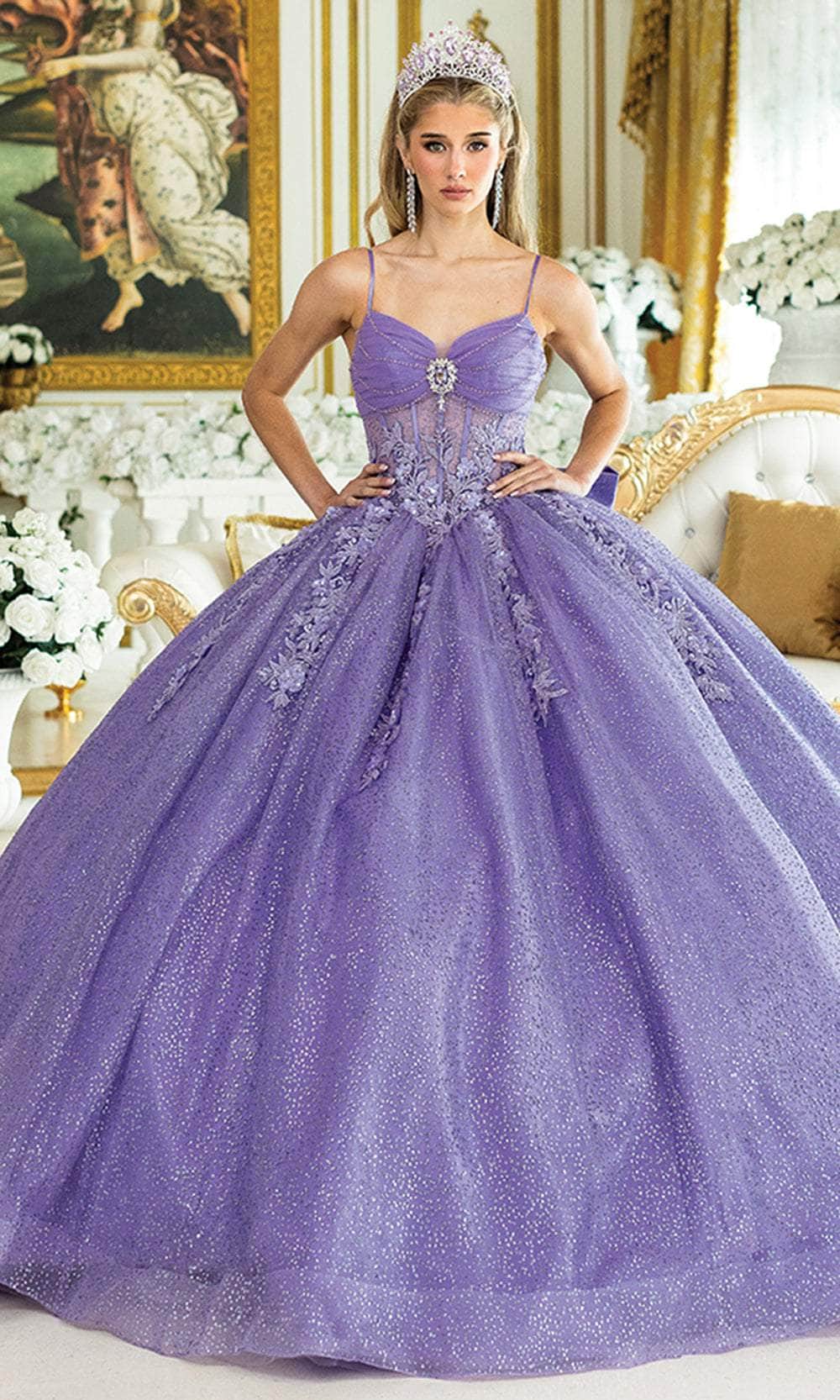 Dancing Queen 1958 – Glitter Tulle Ballgown with Sheer Corset Bodice and Floral Lace Appliqué