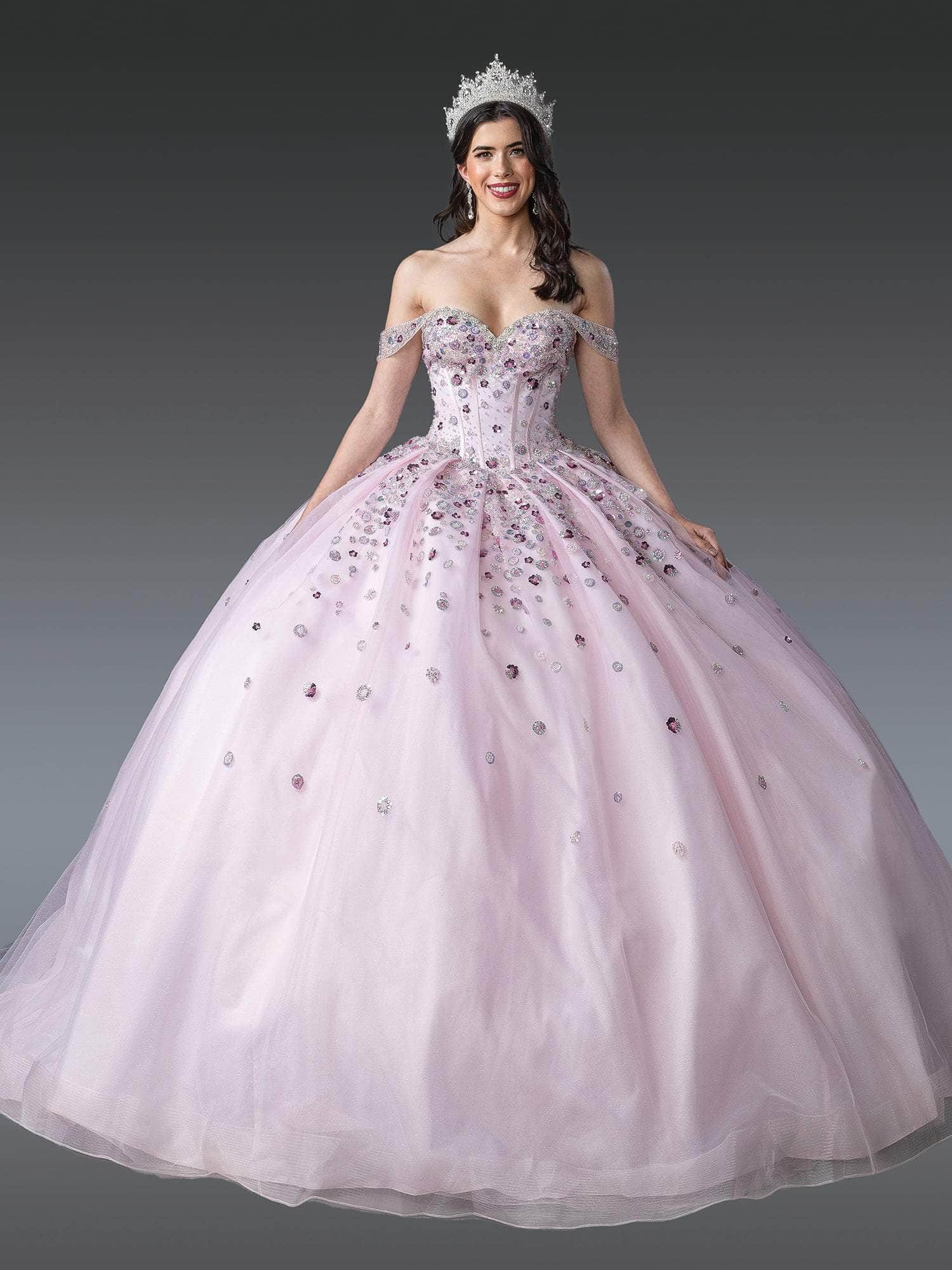 Dancing Queen 1959 - Floral Sequin Sweetheart Corset Ballgown Quinceanera Dresses XS / Blush