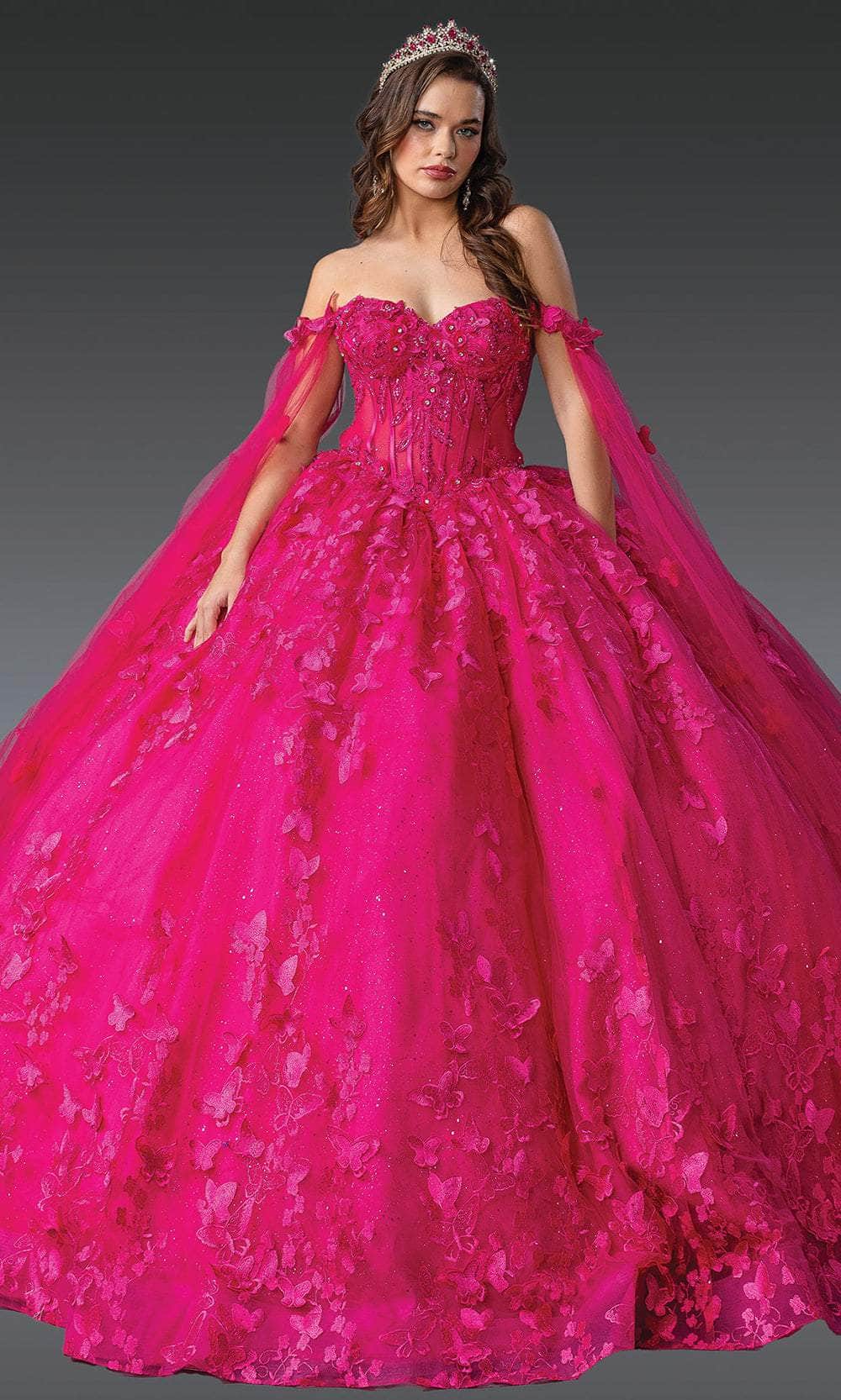 Dancing Queen 1960 - Butterfly Embroidered Tulle Ballgown Ball Gowns XS / Fuchsia