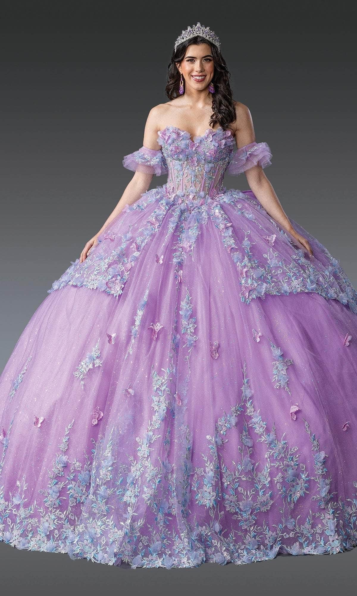Dancing Queen 1961 - Off-Shoulder 3D Floral Quinceanera Gown Ball Gowns XS / Lilac