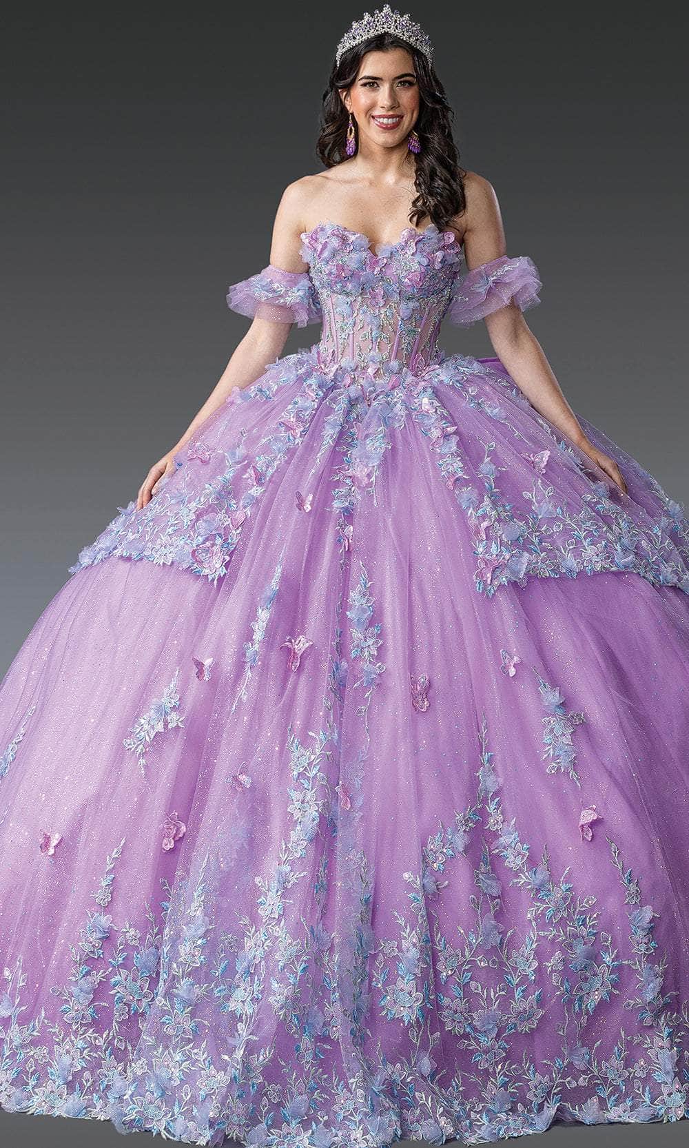 Dancing Queen 1961 - Off-Shoulder 3D Floral Quinceanera Gown Ball Gowns XS / Lilac
