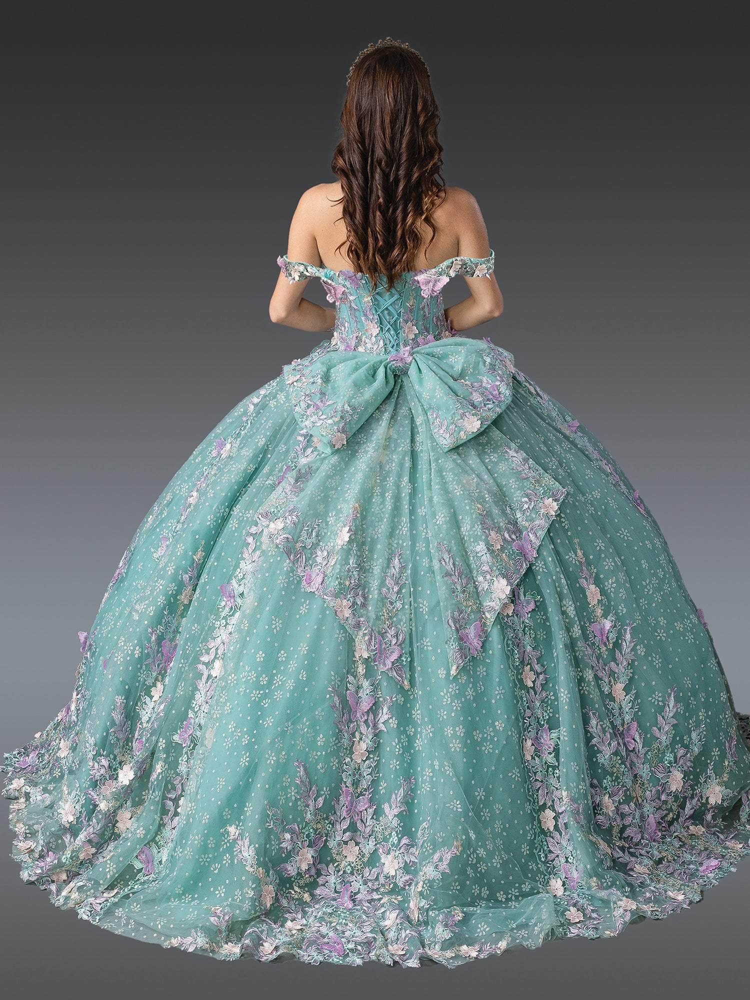 Dancing Queen 1962 - Floral Embroidered Off-Shoulder Gown Quinceanera Dresses XS / Sage/ Multi