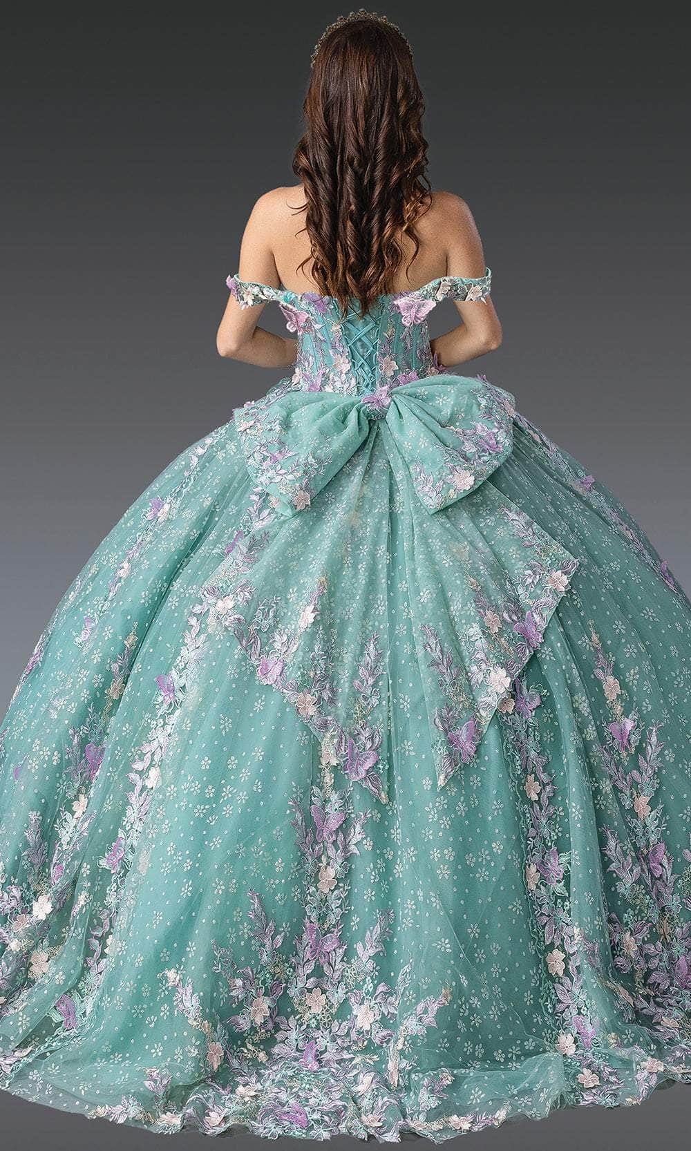 Dancing Queen 1962 - Floral Embroidered Off-Shoulder Gown Quinceanera Dresses XS / Sage/ Multi