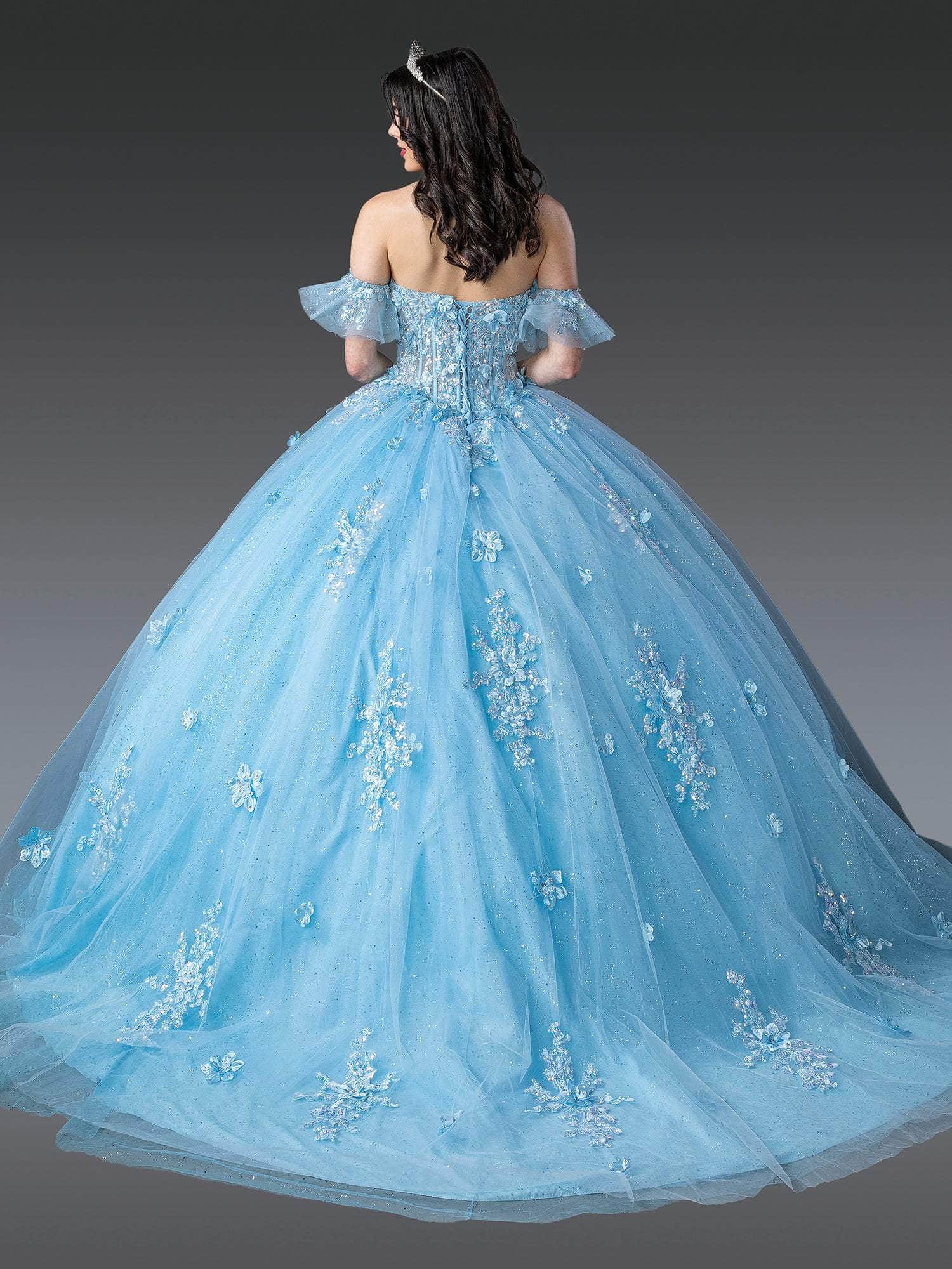 Dancing Queen 1964 - Strapless Sweetheart Floral Quinceanera Gown Quinceanera Dresses XS / Bahama Blue