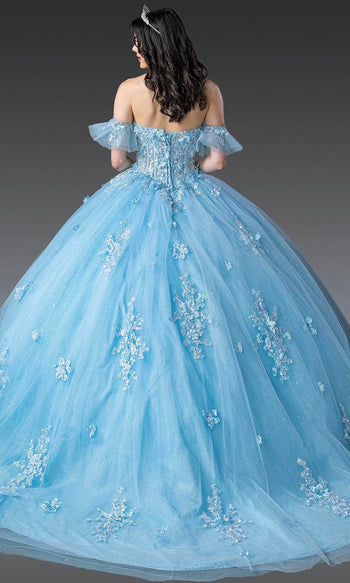 Dancing Queen 1964 - Strapless Sweetheart Floral Quinceanera Gown Quinceanera Dresses XS / Bahama Blue