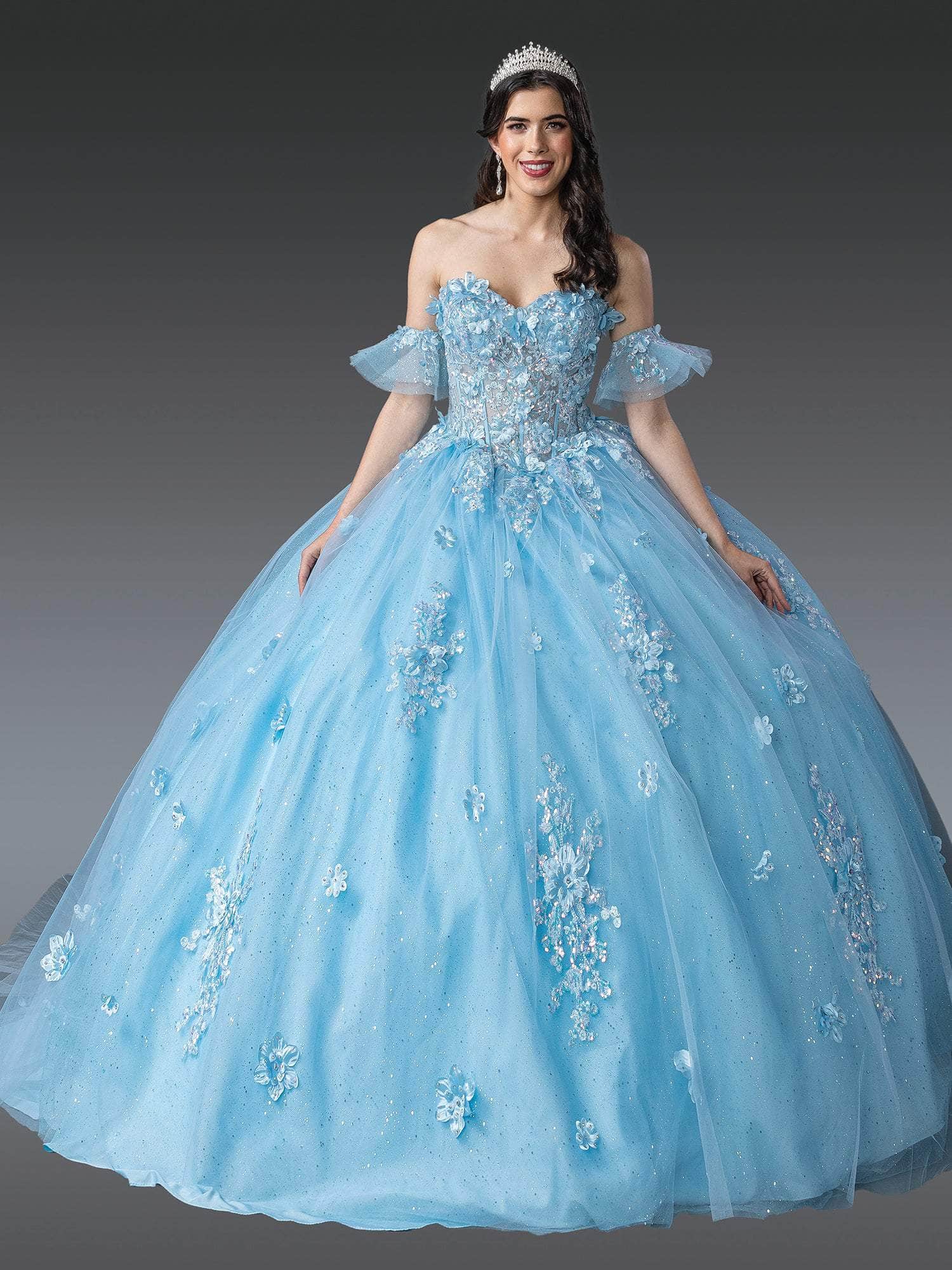 Dancing Queen 1964 - Strapless Sweetheart Floral Quinceanera Gown Quinceanera Dresses XS / Bahama Blue