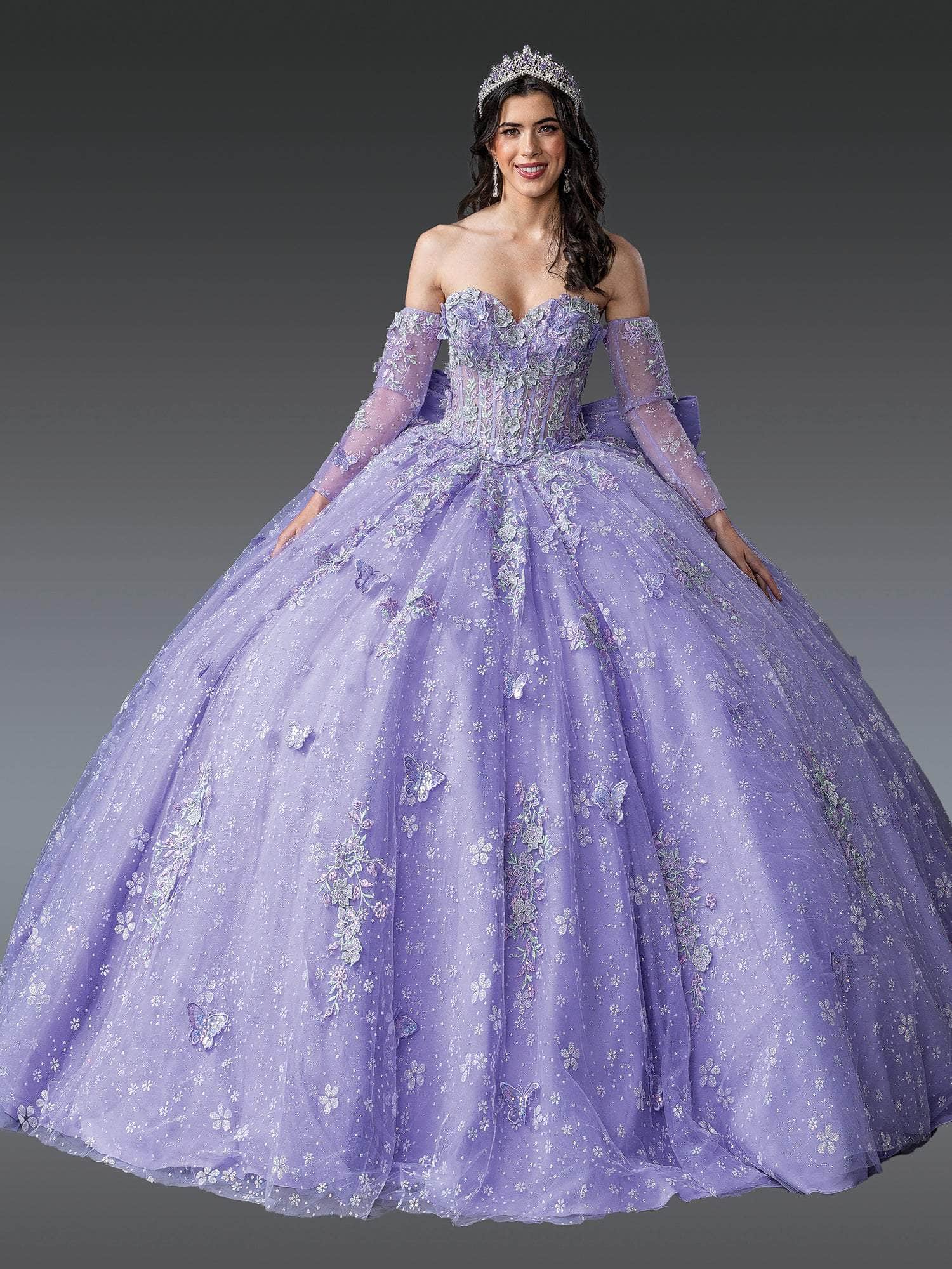 Dancing Queen 1965 - Embroidered Butterfly Strapless Ballgown Quinceanera Dresses XS / Lilac