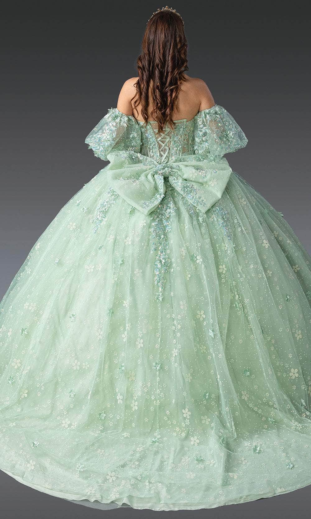 Dancing Queen 1966 - Floral Detachable Puff Sleeve Ballgown Ball Gowns XS / Sage