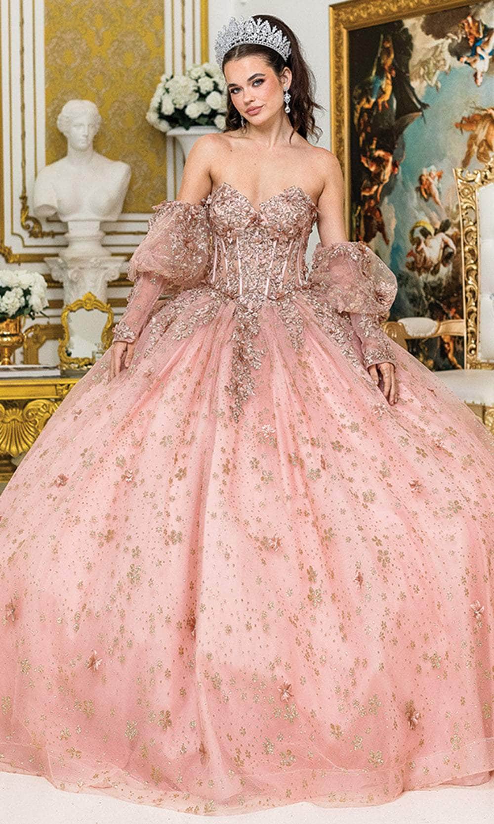 Dancing Queen 1966 - Floral Detachable Puff Sleeve Ballgown Ball Gowns XS / Rose Gold
