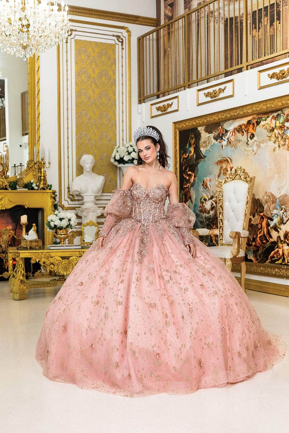 Dancing Queen 1966 - Floral Detachable Puff Sleeve Ballgown Ball Gowns XS / Sage