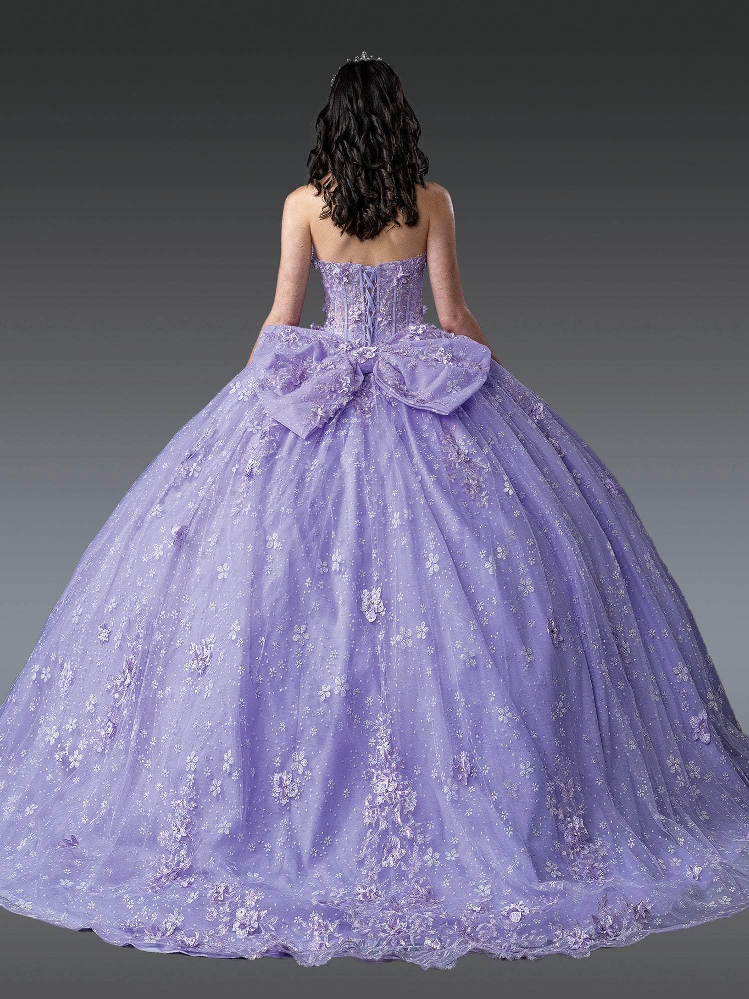 Dancing Queen 1967 - Bow Accent Strapless Floral Ballgown Quinceanera Dresses XS / Lilac