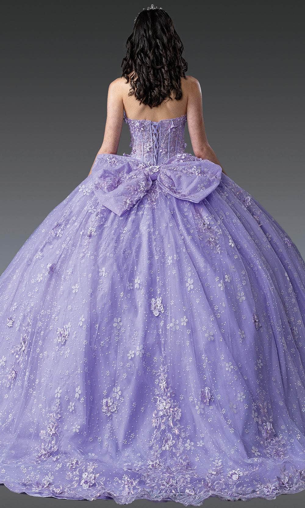 Dancing Queen 1967 - Bow Accent Strapless Floral Ballgown Quinceanera Dresses XS / Lilac