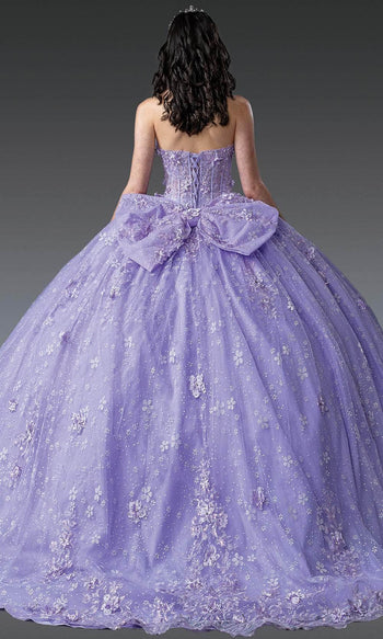 Dancing Queen 1967 - Bow Accent Strapless Floral Ballgown Quinceanera Dresses XS / Lilac