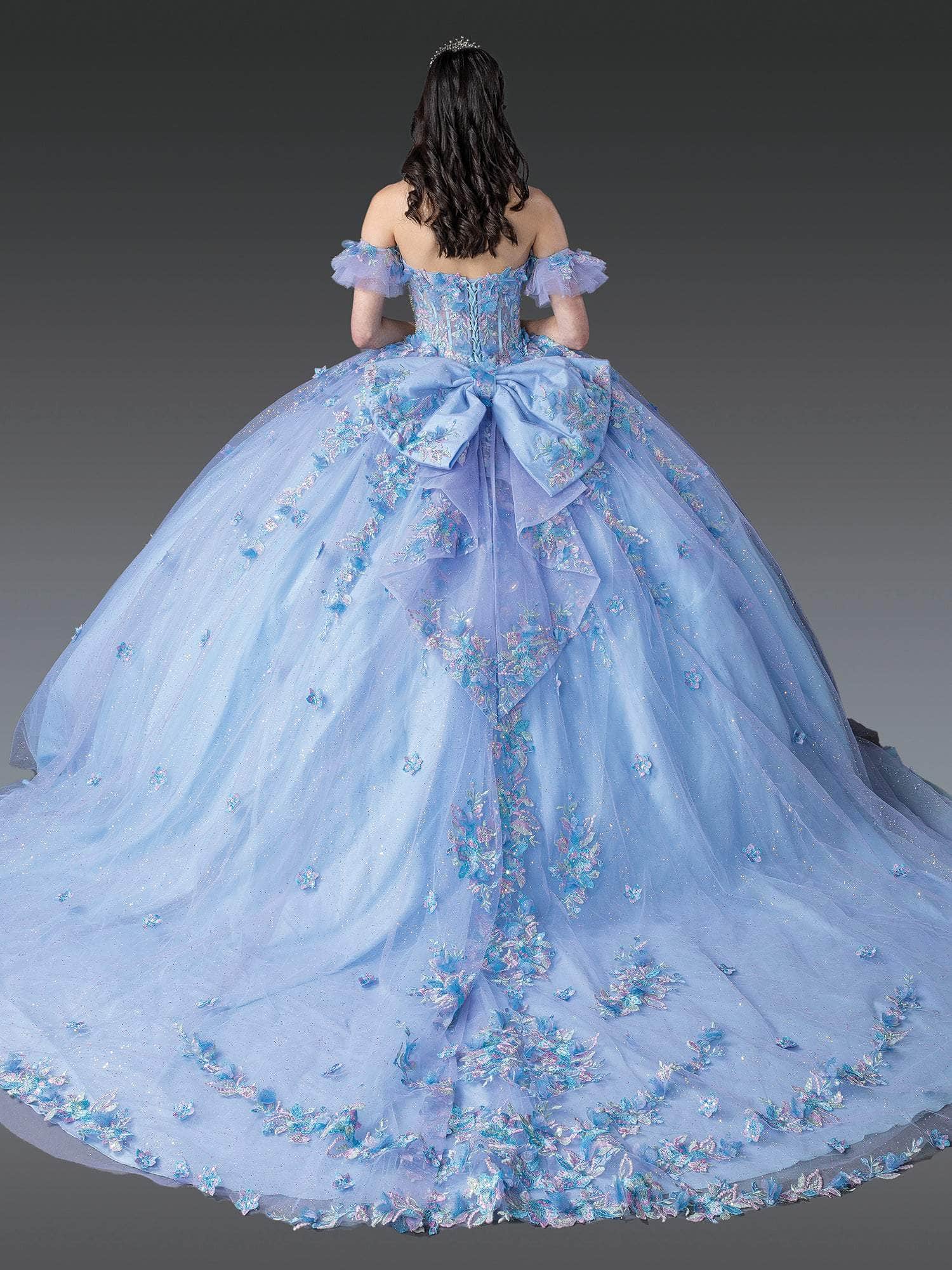 Dancing Queen 1969 - Puff Sleeve Beaded Appliqued Ballgown Quinceanera Dresses XS / Bahama Blue/Lilac