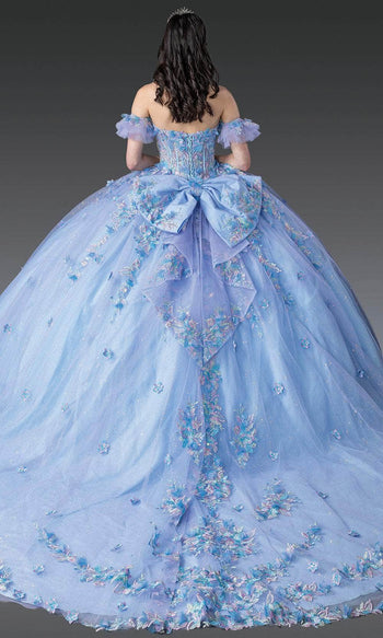 Dancing Queen 1969 - Puff Sleeve Beaded Appliqued Ballgown Quinceanera Dresses XS / Bahama Blue/Lilac