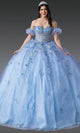 Dancing Queen 1969 - Puff Sleeve Beaded Appliqued Ballgown Quinceanera Dresses XS / Bahama Blue/Lilac