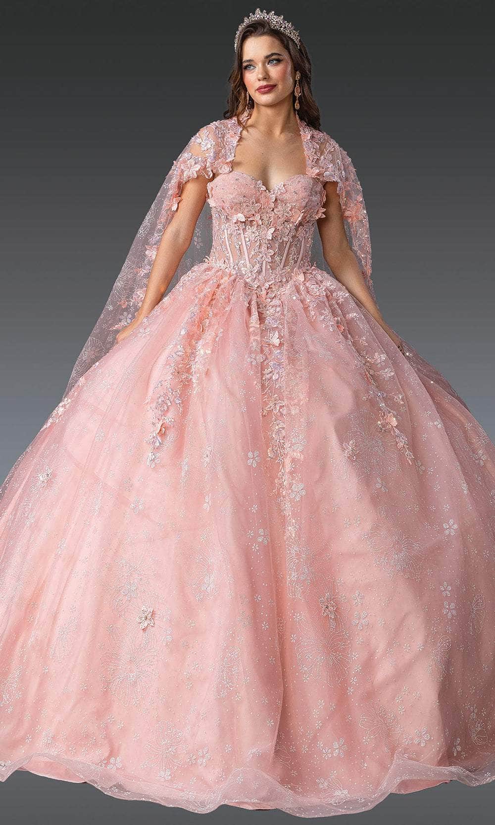Dancing Queen 1970 – Sweetheart Sheer Cape Glitter Ballgown
