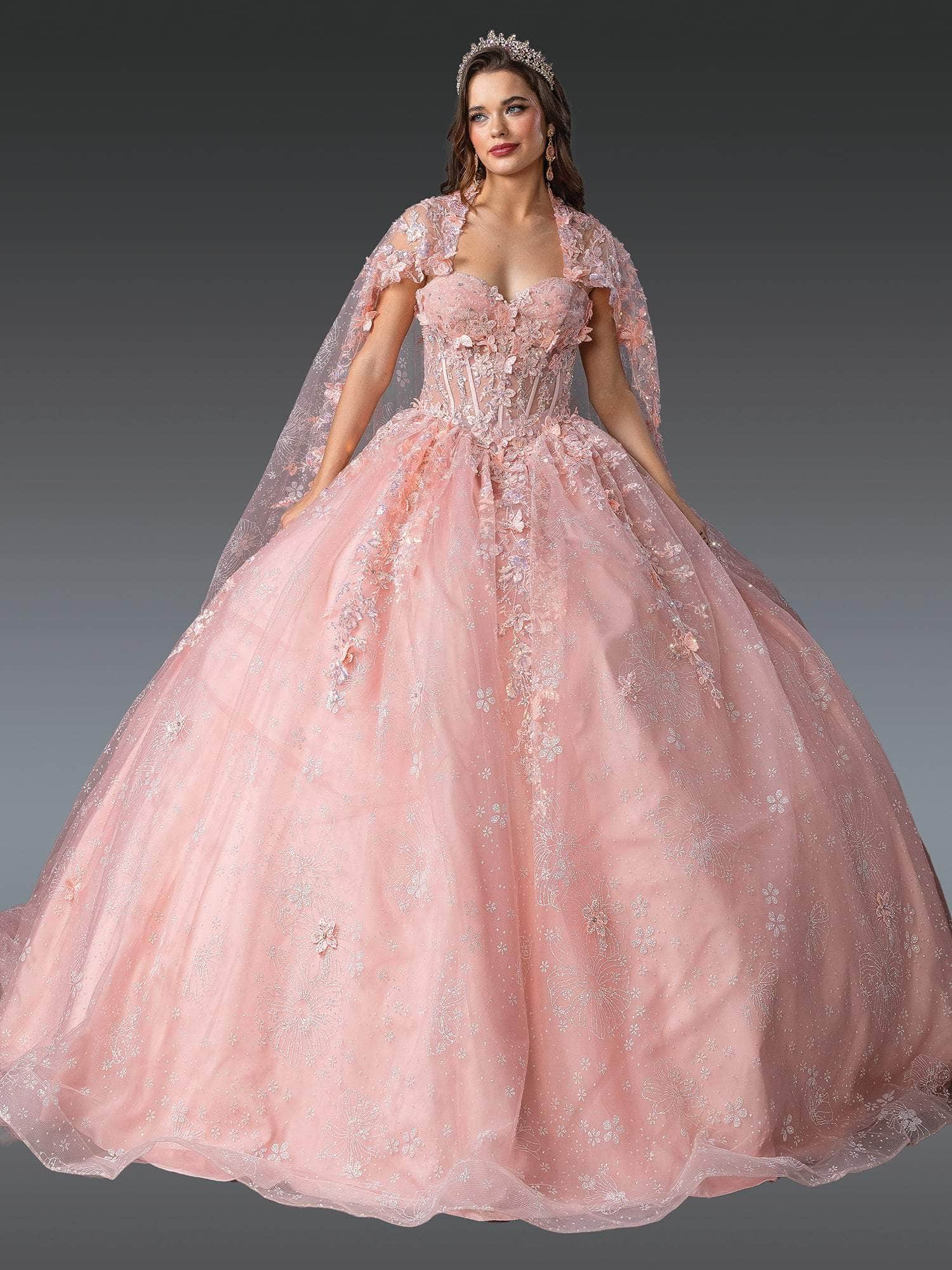 Dancing Queen 1970 - Sweetheart Sheer Cape Glitter Ballgown Special Occasion Dress
