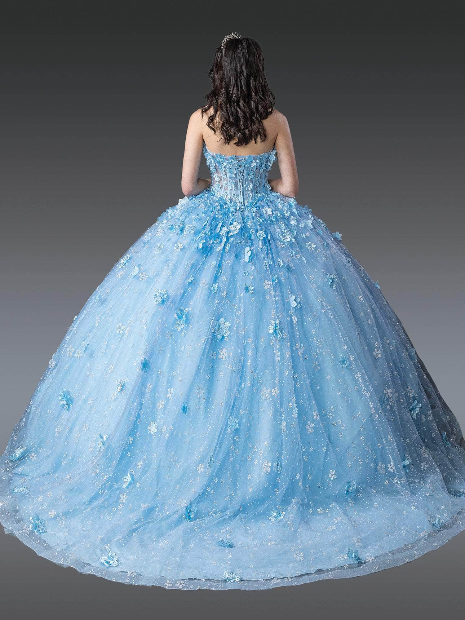 Dancing Queen 1972 - Floral Bodice Strapless Corset Ballgown Quinceanera Dresses XS / Bahama Blue