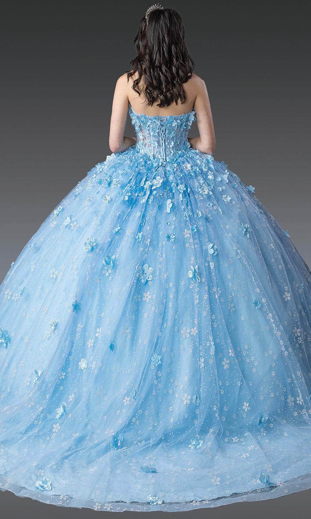 Dancing Queen 1972 - Floral Bodice Strapless Corset Ballgown Quinceanera Dresses XS / Bahama Blue