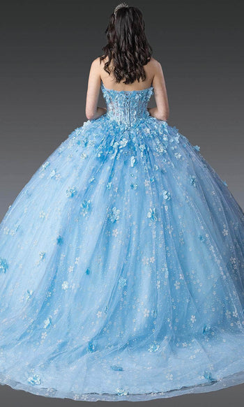 Dancing Queen 1972 - Floral Bodice Strapless Corset Ballgown Quinceanera Dresses XS / Bahama Blue
