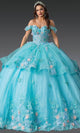 Dancing Queen 1974 - Off Shoulder Floral Tulle Ballgown Quinceanera Dresses XS / Bahamablue/Mint