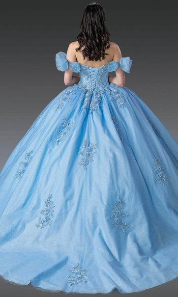 Dancing Queen 1976 - Floral Embroidered Puff Sleeve Ballgown Ball Gowns XS / Blush